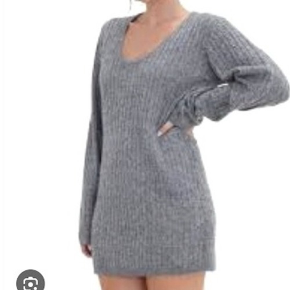 RUMORED Ojai Mini Cable Knit Dress Smoke Heather Wool Blend Size S NEW REVOLVE